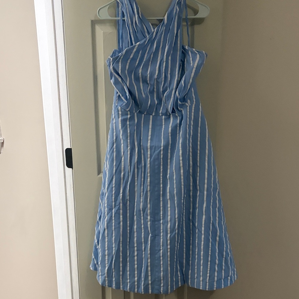 Sleeveless Light Blue & White Striped Midi Dress